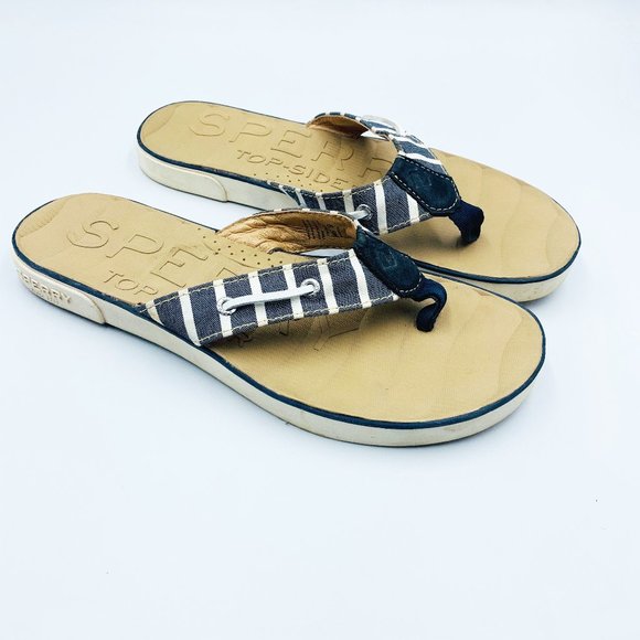 Sperry Shoes - Sperry Top Sider Oar Brook Navy Strip Flip Flops